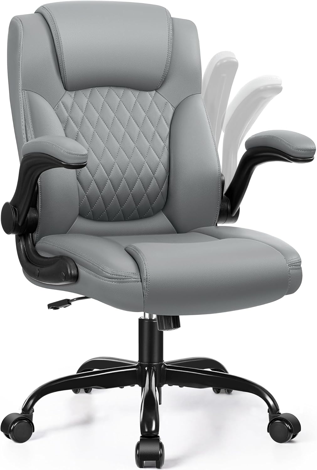 Leather Office Chair, PU Home Computer Desk Chairs with Ergonomic Back Support, 360°Swivel Free，Small Gmaing Chair with Wheels and Adjustable Armrests, for Short People Use, Black - Grand Goldman