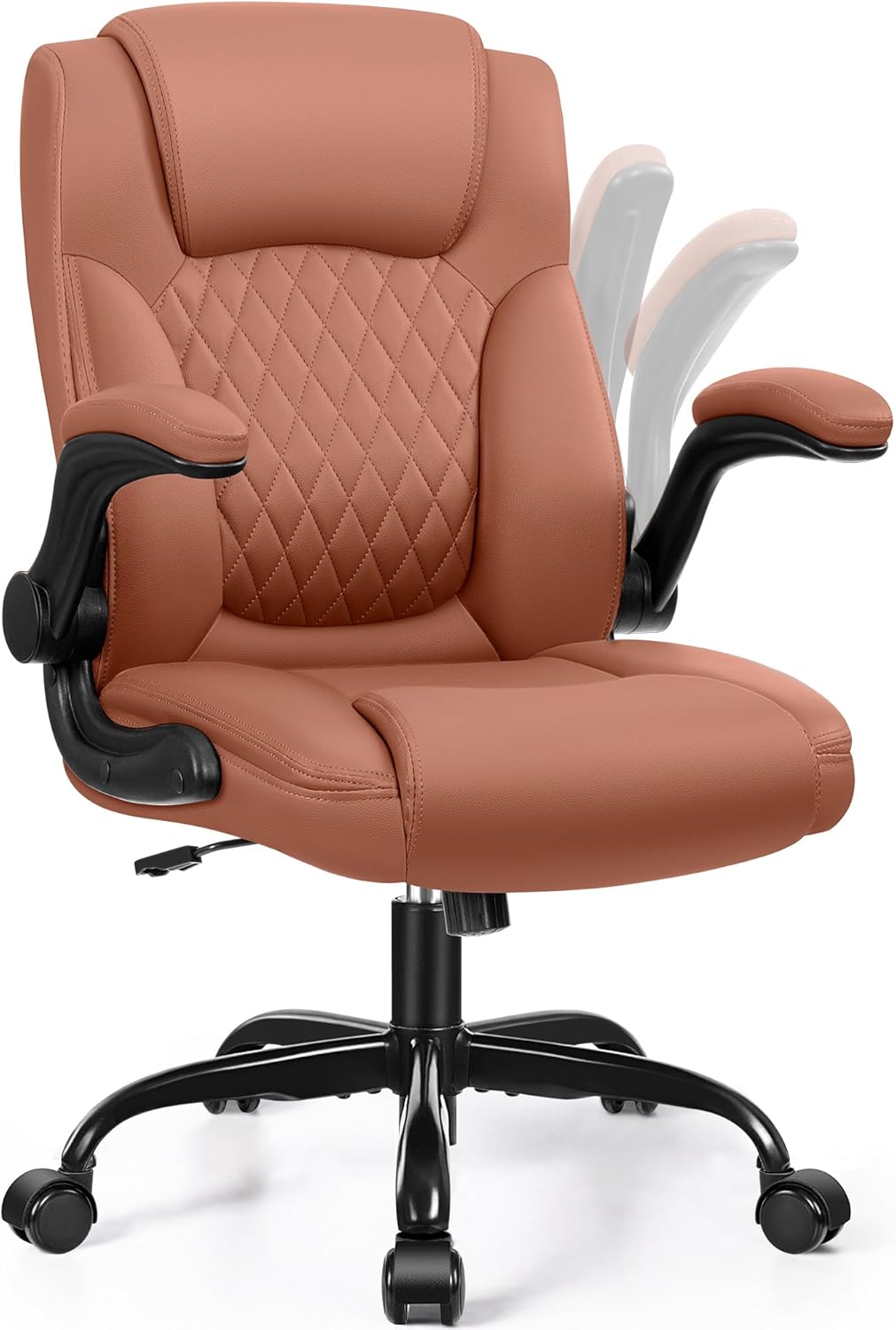 Leather Office Chair, PU Home Computer Desk Chairs with Ergonomic Back Support, 360°Swivel Free，Small Gmaing Chair with Wheels and Adjustable Armrests, for Short People Use, Black - Grand Goldman