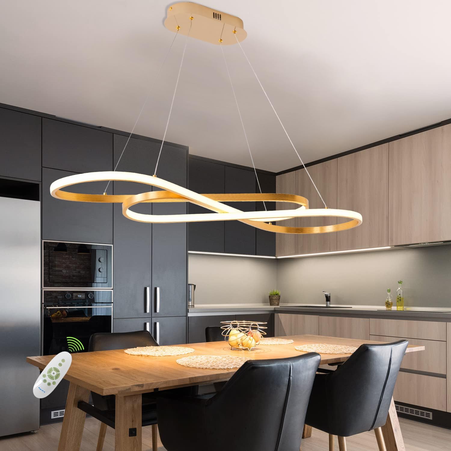 Led Pendant Light, Modern Chandelier,Dimmable Black Led Chandelier for Dining Room Light Fixture Over Table Modern Kitchen Island Lighting with Remote,Height Adjustable Ceiling Lamps - Grand Goldman