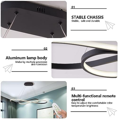Led Pendant Light, Modern Chandelier,Dimmable Black Led Chandelier for Dining Room Light Fixture Over Table Modern Kitchen Island Lighting with Remote,Height Adjustable Ceiling Lamps - Grand Goldman