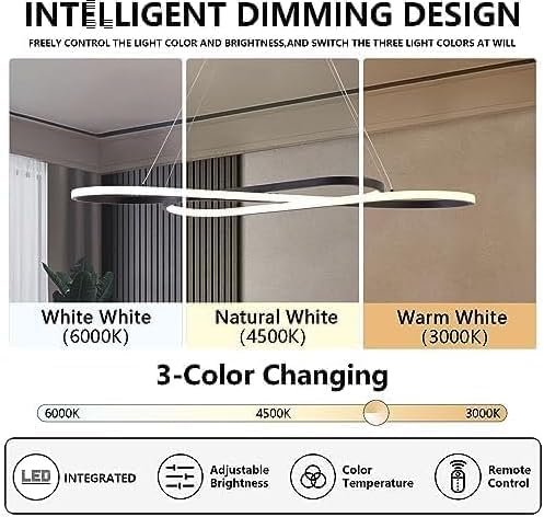 Led Pendant Light, Modern Chandelier,Dimmable Black Led Chandelier for Dining Room Light Fixture Over Table Modern Kitchen Island Lighting with Remote,Height Adjustable Ceiling Lamps - Grand Goldman