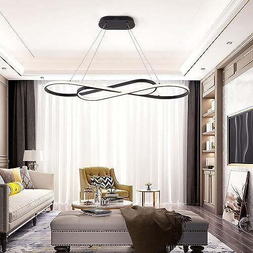 Led Pendant Light, Modern Chandelier,Dimmable Black Led Chandelier for Dining Room Light Fixture Over Table Modern Kitchen Island Lighting with Remote,Height Adjustable Ceiling Lamps - Grand Goldman