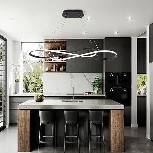 Led Pendant Light, Modern Chandelier,Dimmable Black Led Chandelier for Dining Room Light Fixture Over Table Modern Kitchen Island Lighting with Remote,Height Adjustable Ceiling Lamps - Grand Goldman