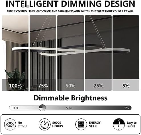 Led Pendant Light, Modern Chandelier,Dimmable Black Led Chandelier for Dining Room Light Fixture Over Table Modern Kitchen Island Lighting with Remote,Height Adjustable Ceiling Lamps - Grand Goldman