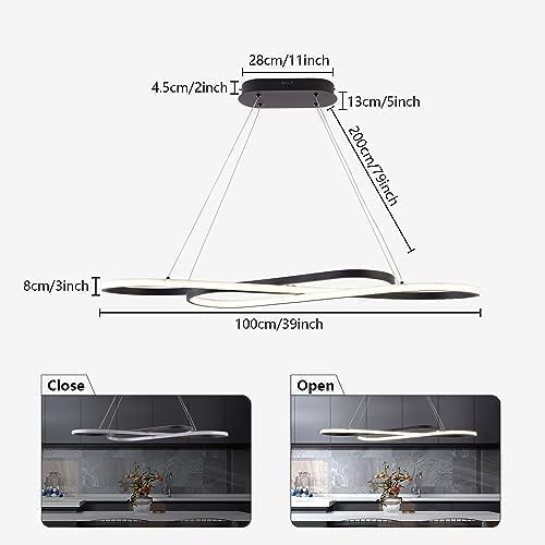 Led Pendant Light, Modern Chandelier,Dimmable Black Led Chandelier for Dining Room Light Fixture Over Table Modern Kitchen Island Lighting with Remote,Height Adjustable Ceiling Lamps - Grand Goldman