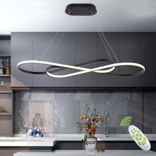 Led Pendant Light, Modern Chandelier,Dimmable Black Led Chandelier for Dining Room Light Fixture Over Table Modern Kitchen Island Lighting with Remote,Height Adjustable Ceiling Lamps - Grand Goldman