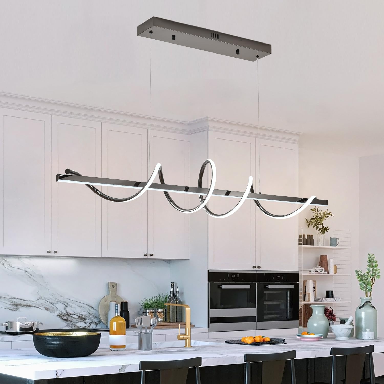 Led Pendant Light, Modern Chandelier,Dimmable Black Led Chandelier for Dining Room Light Fixture Over Table Modern Kitchen Island Lighting with Remote,Height Adjustable Ceiling Lamps - Grand Goldman