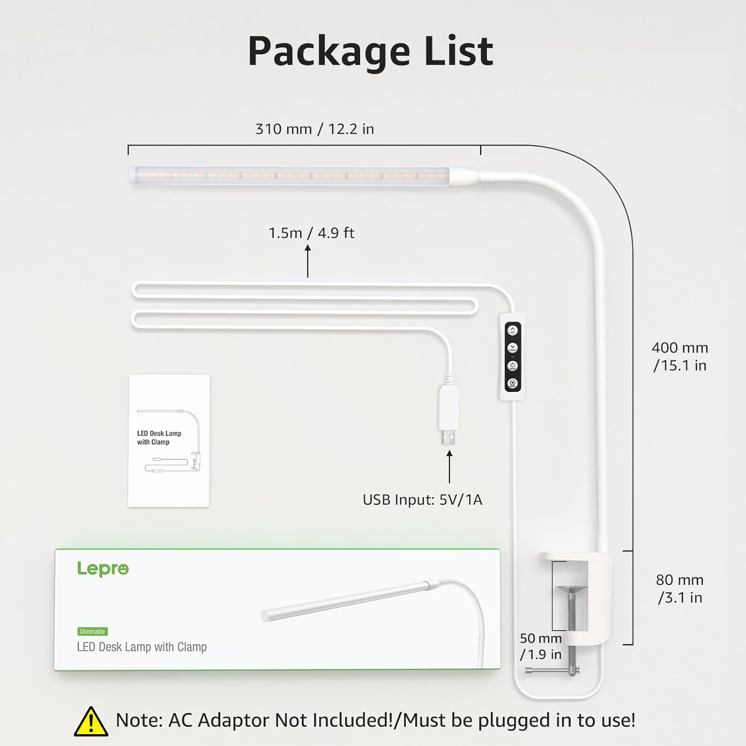Lepro Small Desk Lamp with Clamp, LED Reading Lamp with 3 Color Modes 10 Brightness, Dimmable USB Clip on desk light with Gooseneck Swing Arm for Bed Headboard, Workbench, Home Office and Nail (White) - Grand Goldman