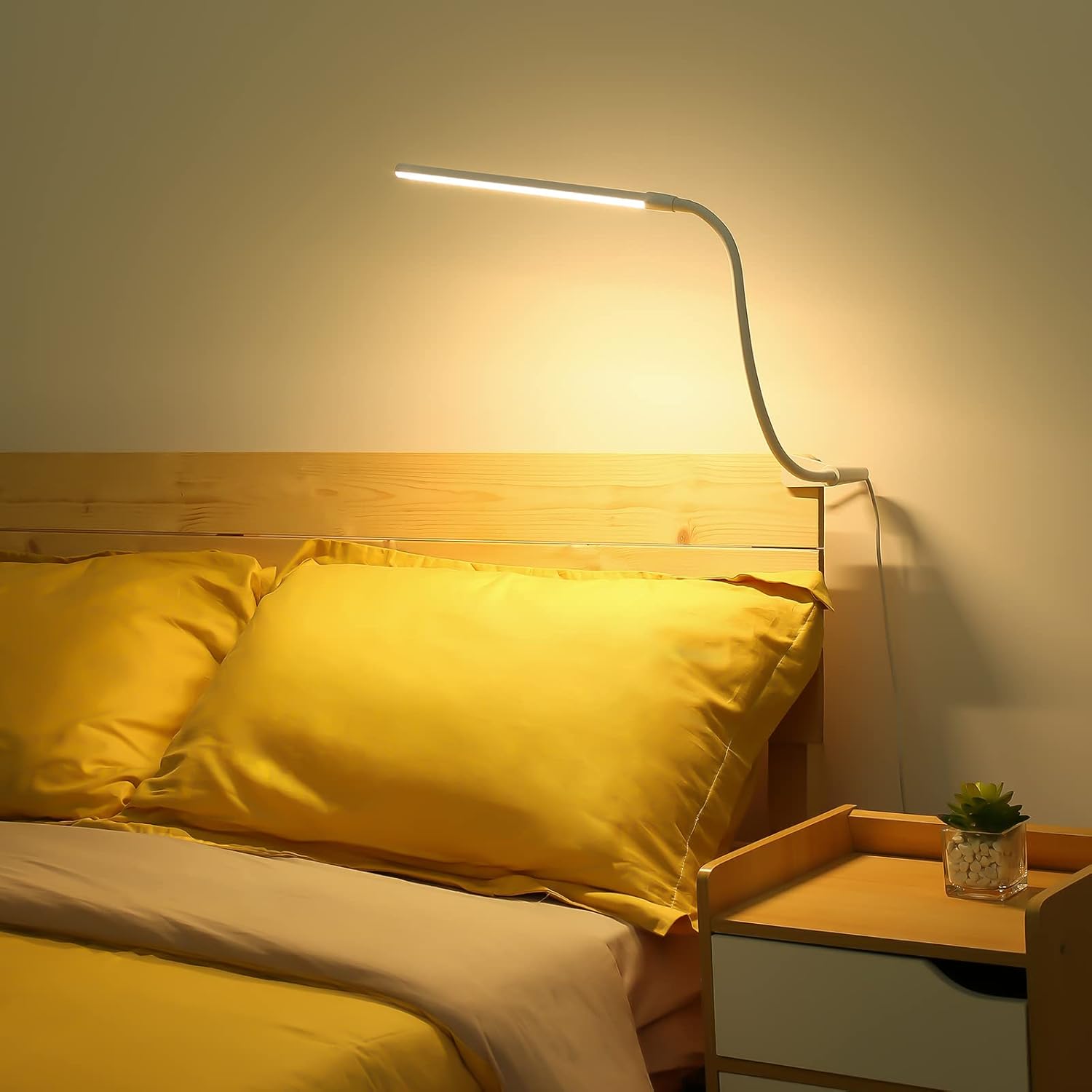 Lepro Small Desk Lamp with Clamp, LED Reading Lamp with 3 Color Modes 10 Brightness, Dimmable USB Clip on desk light with Gooseneck Swing Arm for Bed Headboard, Workbench, Home Office and Nail (White) - Grand Goldman