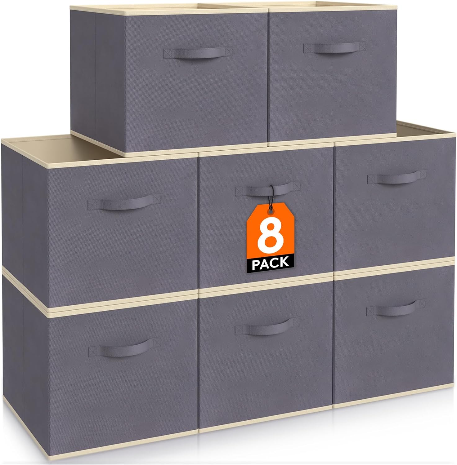 Lifewit 12 Packs Storage Cubes, 11 Inch Cube Storage Bins, Foldable Decorative Fabric Storage Baskets for Organizing Home Organizers with Handles for Shelves, Closet, Grey - Grand Goldman