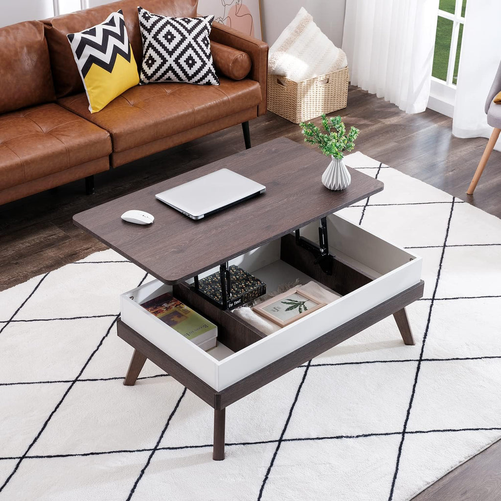 Lift Top Coffee Table, Easy-to-Assembly Center Table with Hidden Storage Compartment, Modern Dining Table for Living Room Reception/Home Office, Walnut - Grand Goldman