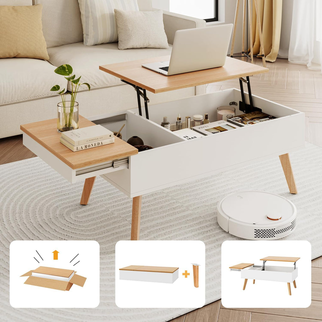 Lift Top Coffee Table, Easy-to-Assembly Center Table with Hidden Storage Compartment, Modern Dining Table for Living Room Reception/Home Office, Walnut - Grand Goldman