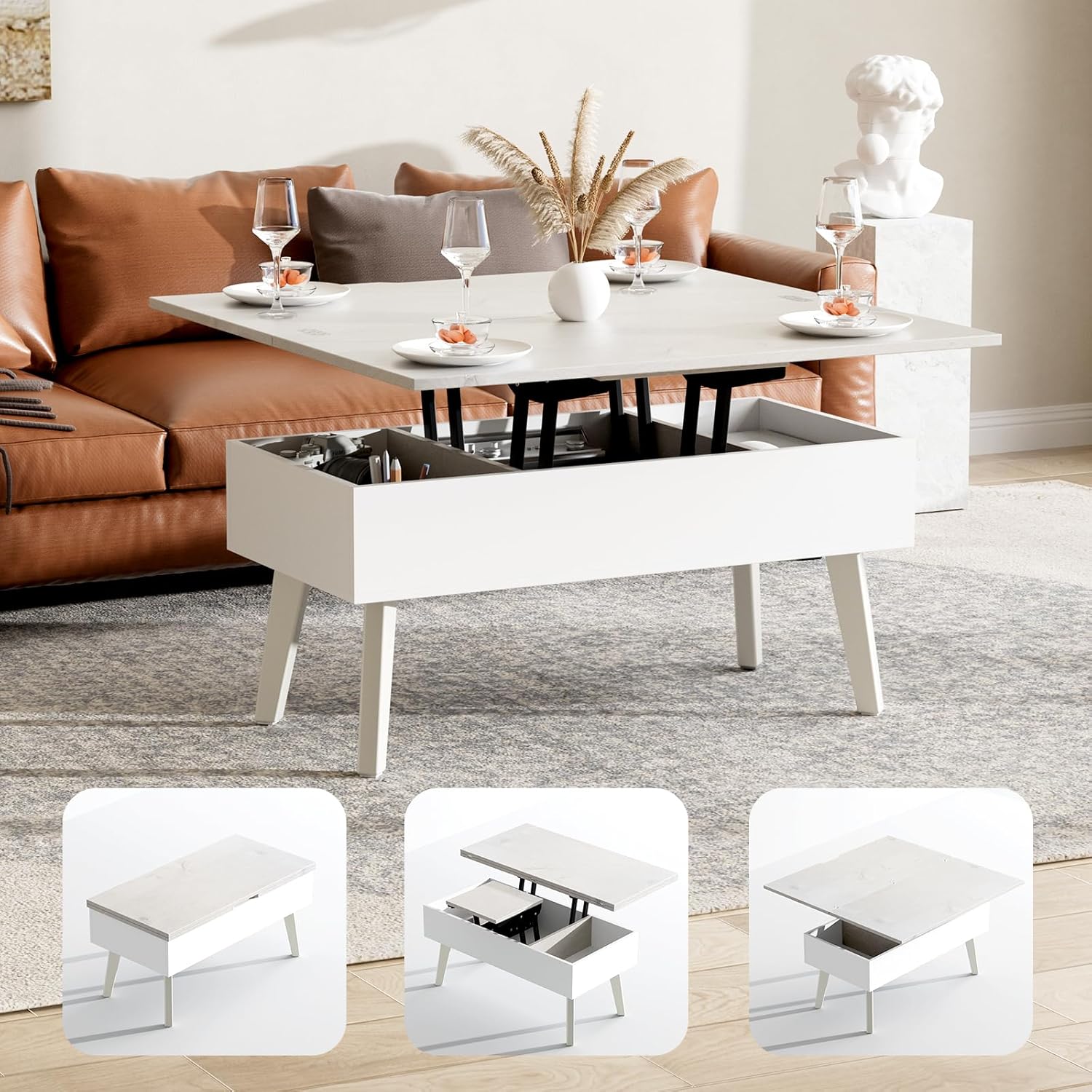 Lift Top Coffee Table, Easy-to-Assembly Center Table with Hidden Storage Compartment, Modern Dining Table for Living Room Reception/Home Office, Walnut - Grand Goldman