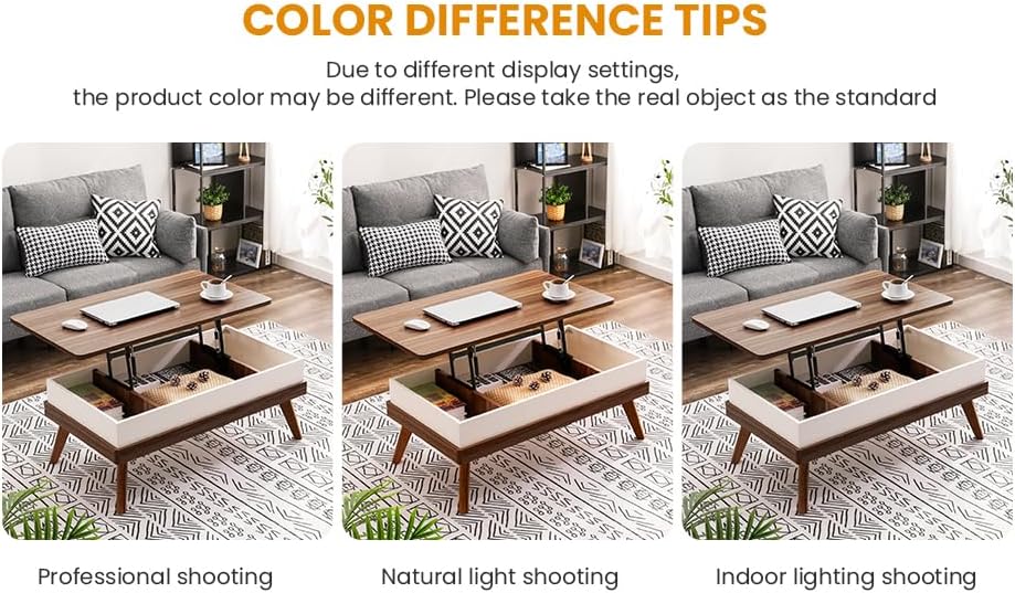 Lift Top Coffee Table, Easy-to-Assembly Center Table with Hidden Storage Compartment, Modern Dining Table for Living Room Reception/Home Office, Walnut - Grand Goldman