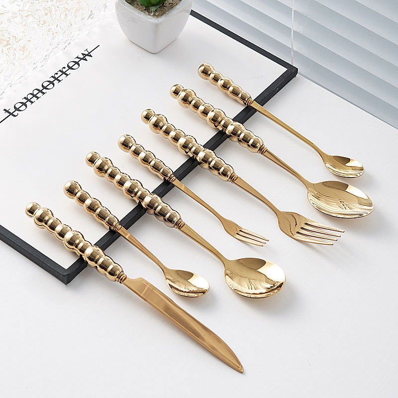 Light Luxury Ceramic Pearl Handle Knife Fork And Spoon Creative Stainless Steel Tableware - Grand Goldman