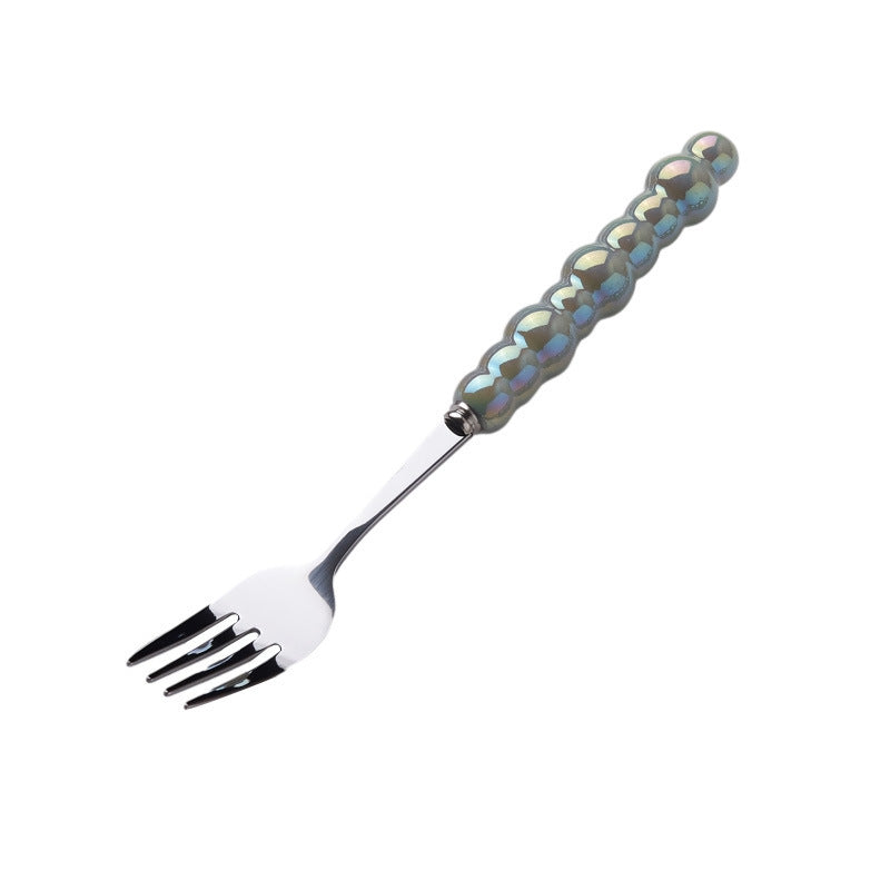 Light Luxury Ceramic Pearl Handle Knife Fork And Spoon Creative Stainless Steel Tableware - Grand Goldman