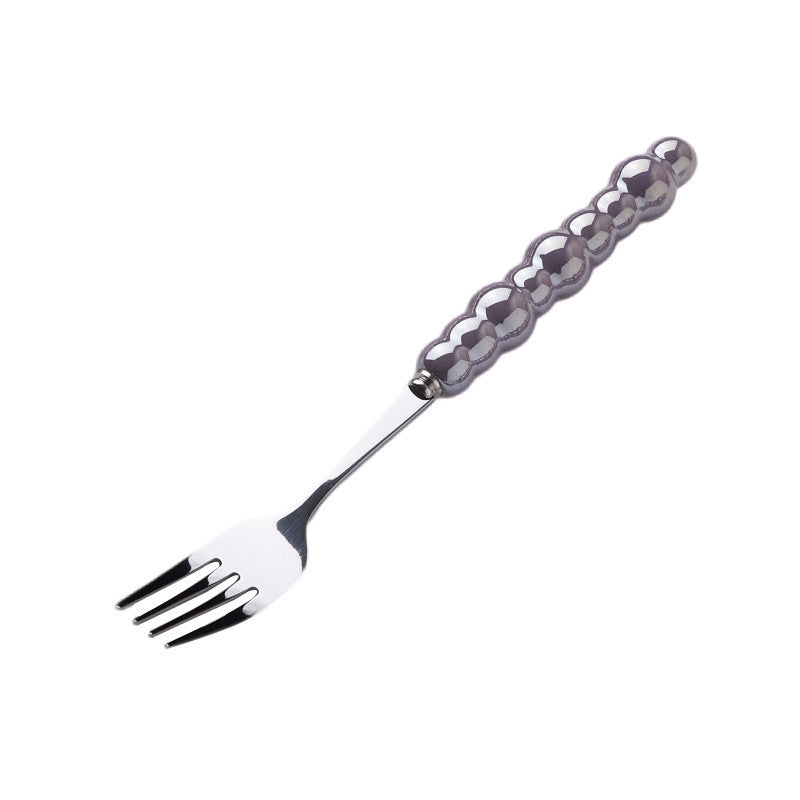 Light Luxury Ceramic Pearl Handle Knife Fork And Spoon Creative Stainless Steel Tableware - Grand Goldman
