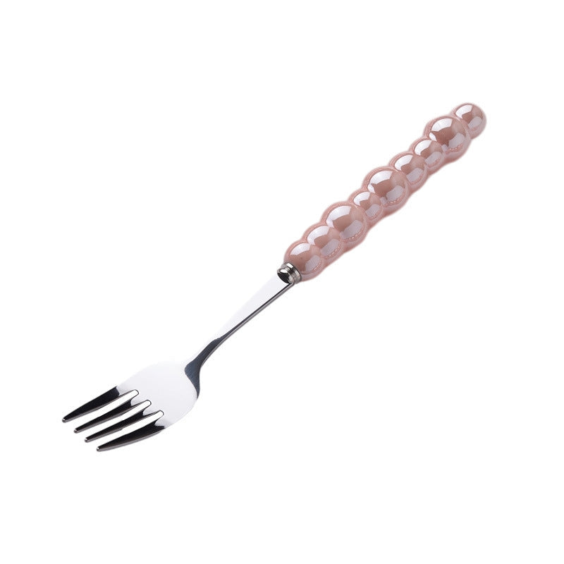 Light Luxury Ceramic Pearl Handle Knife Fork And Spoon Creative Stainless Steel Tableware - Grand Goldman