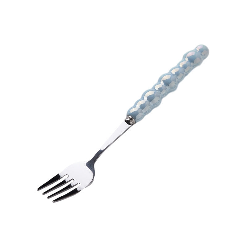 Light Luxury Ceramic Pearl Handle Knife Fork And Spoon Creative Stainless Steel Tableware - Grand Goldman