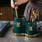 Light Luxury Chopstick Holder Knife Fork Spoon Holder Creative Ceramic Rack Chopstick Storage Drain Pipe Household - Grand Goldman