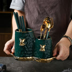 Light Luxury Chopstick Holder Knife Fork Spoon Holder Creative Ceramic Rack Chopstick Storage Drain Pipe Household - Grand Goldman