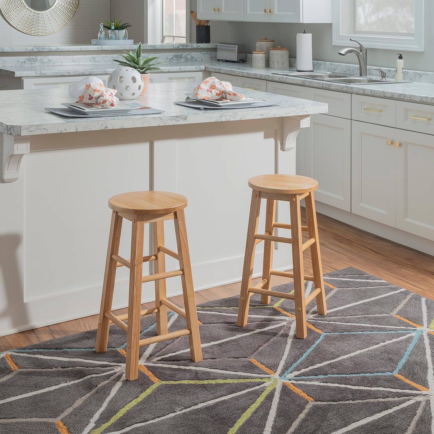 Linon Natural Barstool with Round Seat, 24-Inch - Grand Goldman