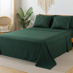 Litanika King Size Comforter Set with Sheets Dark Emerald Green - 7 Pieces Bed in a Bag King Chevron Tufted Complete Beddding Sets with Comforter, Sheets, Pillowcases & Shams - Grand Goldman