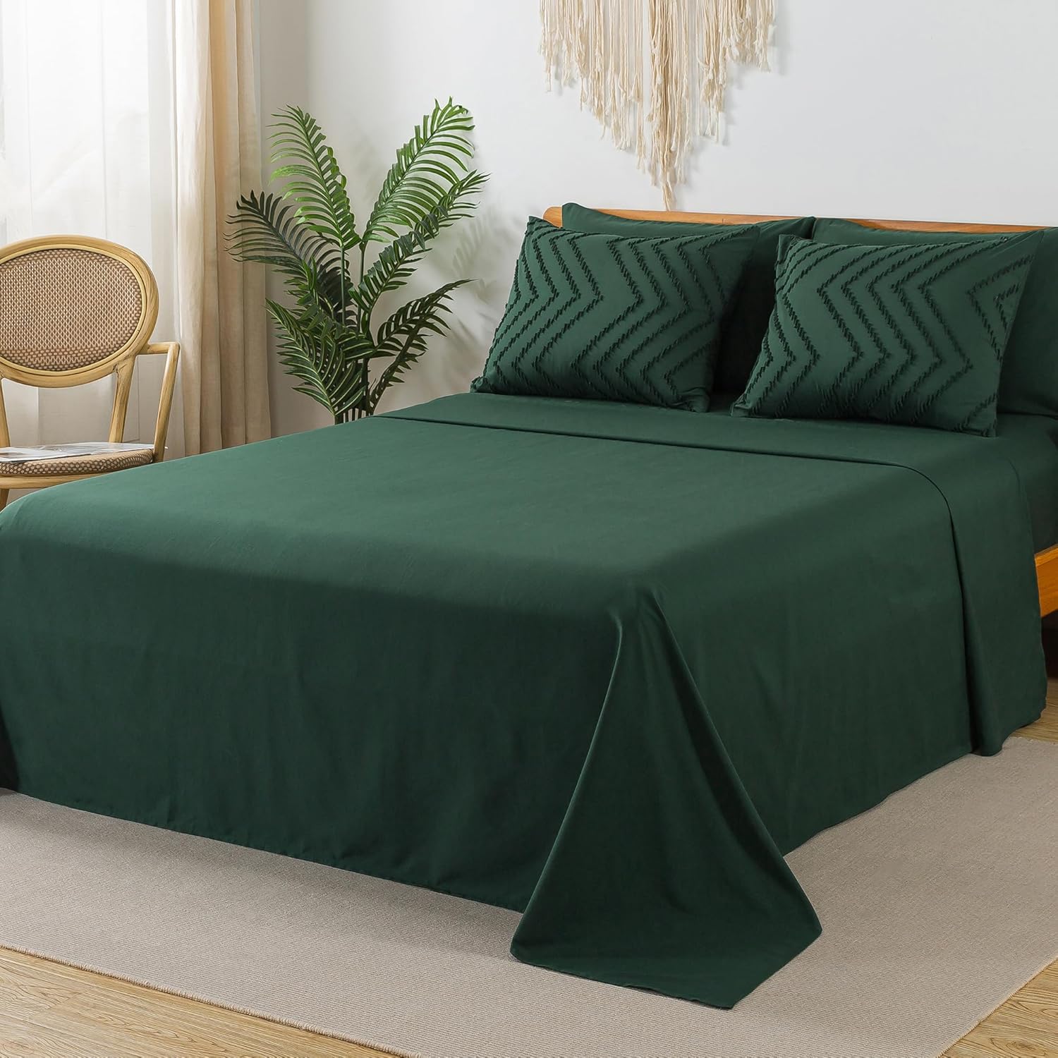 Litanika King Size Comforter Set with Sheets Dark Emerald Green - 7 Pieces Bed in a Bag King Chevron Tufted Complete Beddding Sets with Comforter, Sheets, Pillowcases & Shams - Grand Goldman