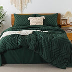 Litanika King Size Comforter Set with Sheets Dark Emerald Green - 7 Pieces Bed in a Bag King Chevron Tufted Complete Beddding Sets with Comforter, Sheets, Pillowcases & Shams - Grand Goldman