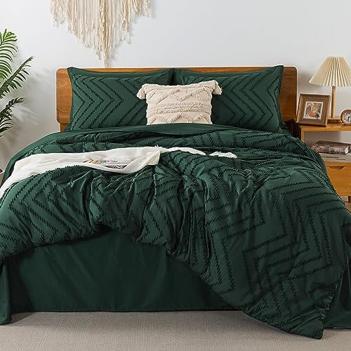Litanika King Size Comforter Set with Sheets Dark Emerald Green - 7 Pieces Bed in a Bag King Chevron Tufted Complete Beddding Sets with Comforter, Sheets, Pillowcases & Shams - Grand Goldman
