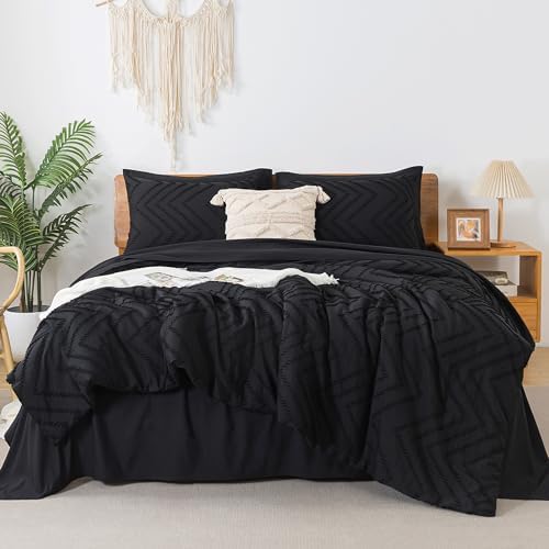 Litanika King Size Comforter Set with Sheets Dark Emerald Green - 7 Pieces Bed in a Bag King Chevron Tufted Complete Beddding Sets with Comforter, Sheets, Pillowcases & Shams - Grand Goldman