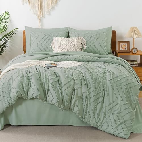 Litanika King Size Comforter Set with Sheets Dark Emerald Green - 7 Pieces Bed in a Bag King Chevron Tufted Complete Beddding Sets with Comforter, Sheets, Pillowcases & Shams - Grand Goldman