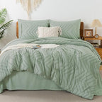 Litanika King Size Comforter Set with Sheets Dark Emerald Green - 7 Pieces Bed in a Bag King Chevron Tufted Complete Beddding Sets with Comforter, Sheets, Pillowcases & Shams - Grand Goldman