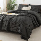 Litanika King Size Comforter Set with Sheets Dark Emerald Green - 7 Pieces Bed in a Bag King Chevron Tufted Complete Beddding Sets with Comforter, Sheets, Pillowcases & Shams - Grand Goldman