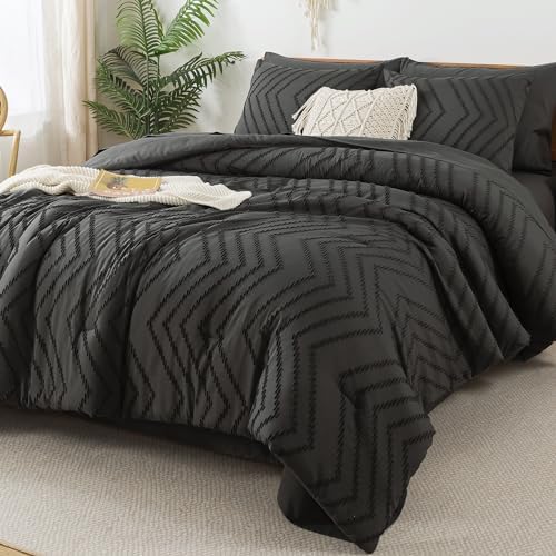 Litanika King Size Comforter Set with Sheets Dark Emerald Green - 7 Pieces Bed in a Bag King Chevron Tufted Complete Beddding Sets with Comforter, Sheets, Pillowcases & Shams - Grand Goldman