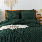 Litanika King Size Comforter Set with Sheets Dark Emerald Green - 7 Pieces Bed in a Bag King Chevron Tufted Complete Beddding Sets with Comforter, Sheets, Pillowcases & Shams - Grand Goldman