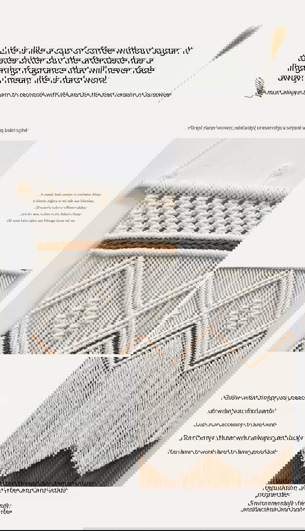 Living Room Decorative Wall Hangings Hand-woven Tapestry Tassel Cotton String Production - Grand Goldman