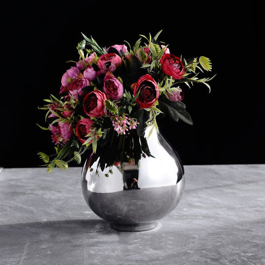 Living Room Home Silver Pot-shaped Chrome Ceramic Vase Flower Model Room Ornament Soft Decoration - Grand Goldman