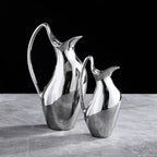 Living Room Home Silver Pot-shaped Chrome Ceramic Vase Flower Model Room Ornament Soft Decoration - Grand Goldman