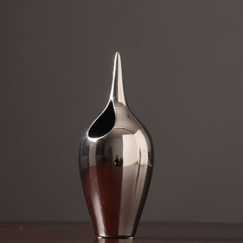 Living Room Porch Decoration European Style Silver Creative Ceramic Vase - Grand Goldman