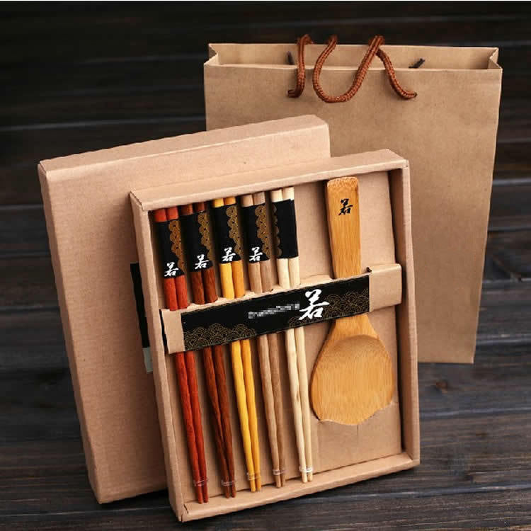 Log chopsticks rice spoon gift box set Japanese tableware promotional gifts wedding gift - Grand Goldman