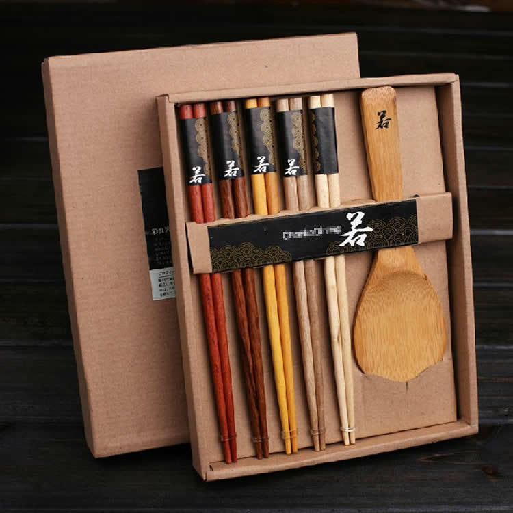 Log chopsticks rice spoon gift box set Japanese tableware promotional gifts wedding gift - Grand Goldman
