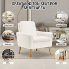 Lohoms Sherpa Accent Chair White Teddy Fabric Upholstered Comfortable Arm Chair Comfy Reading Chairs for Bedroom, Living Room Chair Small Sofa Chair with Wood Legs - Grand Goldman