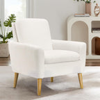 Lohoms Sherpa Accent Chair White Teddy Fabric Upholstered Comfortable Arm Chair Comfy Reading Chairs for Bedroom, Living Room Chair Small Sofa Chair with Wood Legs - Grand Goldman
