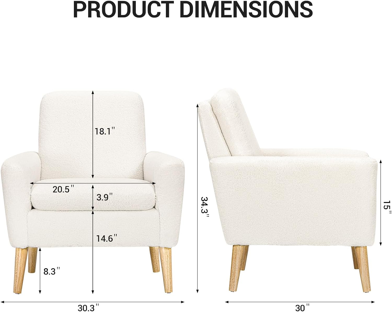 Lohoms Sherpa Accent Chair White Teddy Fabric Upholstered Comfortable Arm Chair Comfy Reading Chairs for Bedroom, Living Room Chair Small Sofa Chair with Wood Legs - Grand Goldman