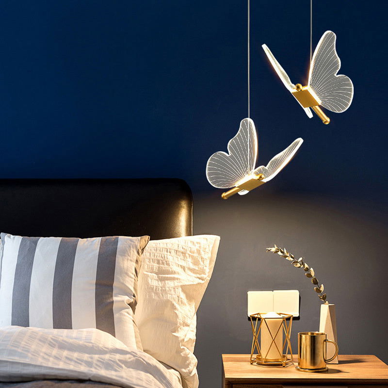 Long Line Modern Minimalist Bedroom Butterfly Bedside Chandelier Lamp - Grand Goldman