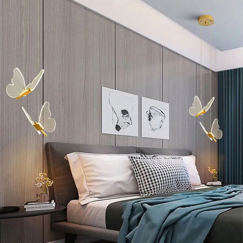 Long Line Modern Minimalist Bedroom Butterfly Bedside Chandelier Lamp - Grand Goldman