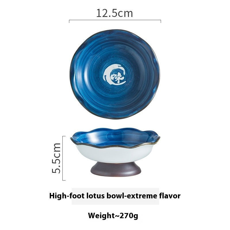 Lotus Leaf Mouth Japanese Retro Ceramic Tall Bowl - Grand Goldman
