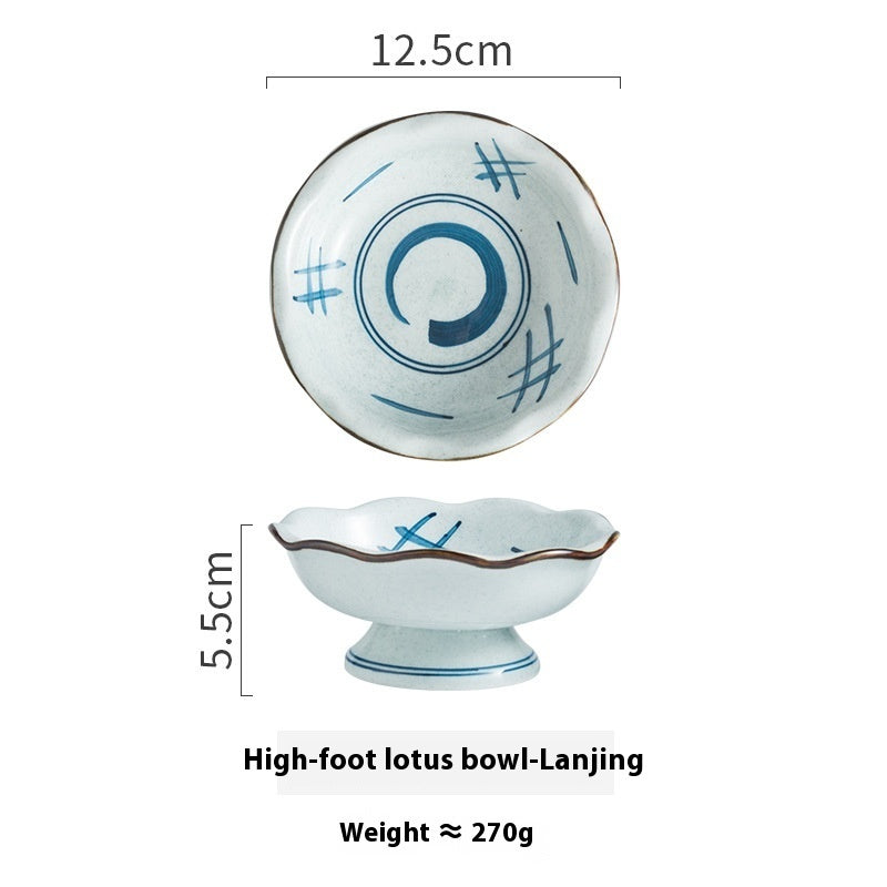 Lotus Leaf Mouth Japanese Retro Ceramic Tall Bowl - Grand Goldman