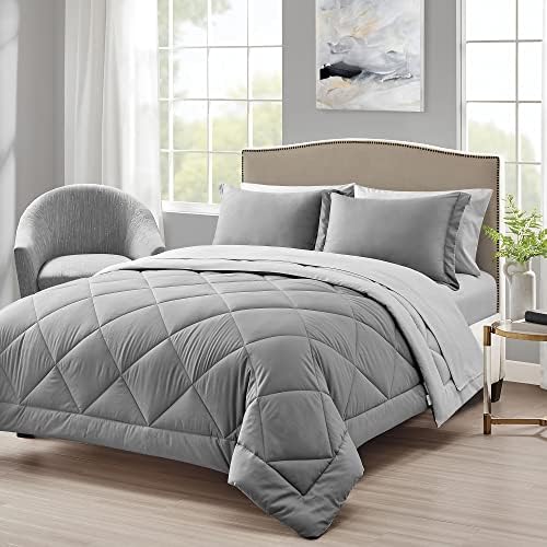 Love's cabin Queen Comforter Set Black, 7 Pieces Queen Bed in a Bag, All Season Queen Bedding Sets with 1 Comforter, 1 Flat Sheet, 1 Fitted Sheet, 2 Pillowcase and 2 Pillow Sham - Grand Goldman